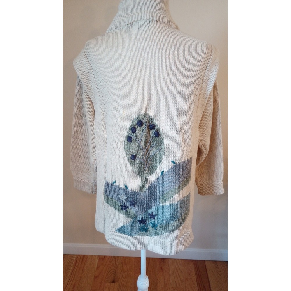 VTG LeRoy Knit Cardigan Sweater With Landscape On Back Size:M Color:Cream